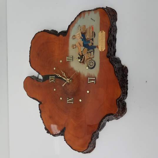 Vintage Wood Slice Lacquered Retro Wall Clock SIGNED by Artist / Working image number 1
