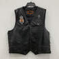 Mens Black Leather Patches Side Laces Pockets Snap Biker Vest Size 54 image number 1