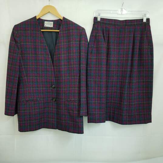 Vintage Pendleton women's multicolor wool plaid skirt jacket set size 10 image number 1