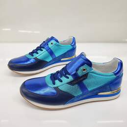 Dolce & Gabbana Men's Blue Metallic Leather Low Top Sneakers Size 10.5 w/COA