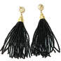 Designer Stella & Dot Gold-Tone Classic Black Beaded Tassel Dangle Earrings image number 2