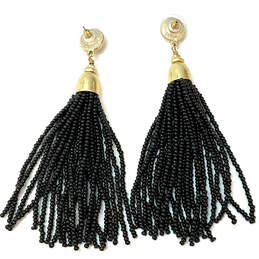Designer Stella & Dot Gold-Tone Classic Black Beaded Tassel Dangle Earrings alternative image
