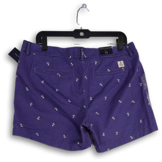 NWT Womens Blue Printed Flat Front Slash Pocket Chino Shorts Size 12 image number 2
