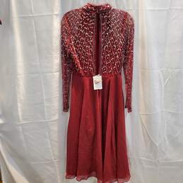 Asos Red Long Sleeve Embellished Dress NWT Size 6 alternative image