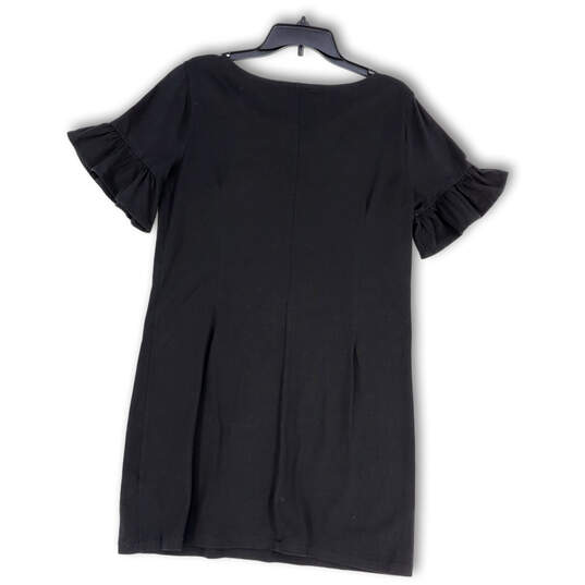 Womens Black Ruffle Sleeve Round Neck Pullover Mini T-Shirt Dress Size M image number 2