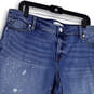 Womens Blue Denim Medium Wash Distressed Tapered Leg Cropped Jeans Size 16P image number 3