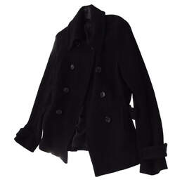 Womens Black Long Sleeve Collared Winter Pea Coat Size Medium alternative image