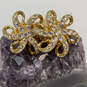 Designer Swarovski Gold-Tone Rhinestone Floral Clip On Stud Earrings image number 1
