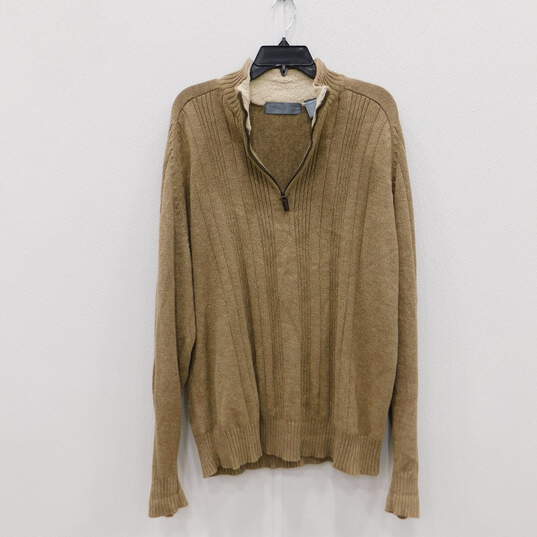 Oscar De La Renta Brown 1/4 Zip Pullover Sweater image number 2