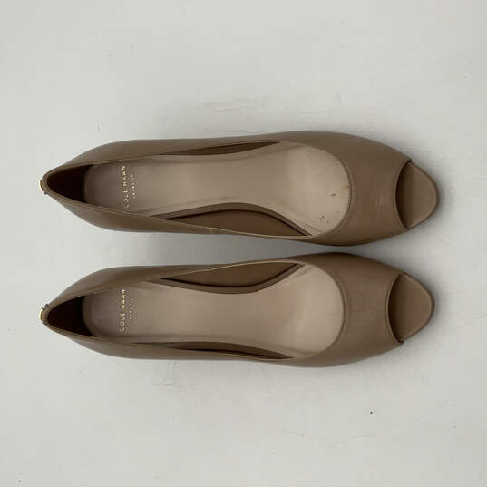 Womens Beige Leather Peep Toe Slip-On Stiletto Pump Heels Size 9 B image number 1