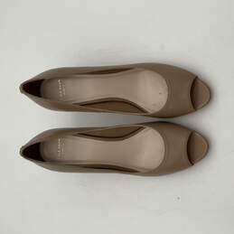 Womens Beige Leather Peep Toe Slip-On Stiletto Pump Heels Size 9 B