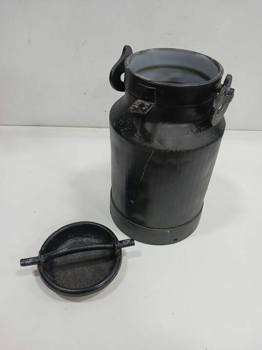 Vintage 15" Tall Black Metal Milk Can with Lid image number 5