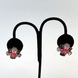 Designer J. Crew Gold-Tone Crystal Cut Stone Floral Bunch Stud Earrings