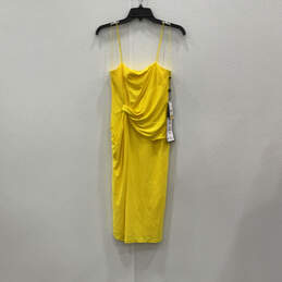 NWT Womens Yellow Sleeveless Back Zip Twisted Front Sheath Dress Size 4