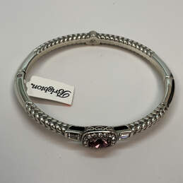 Designer Brighton Silver-Tone Pink Crystal Cut Stone Hinged Bangle Bracelet alternative image