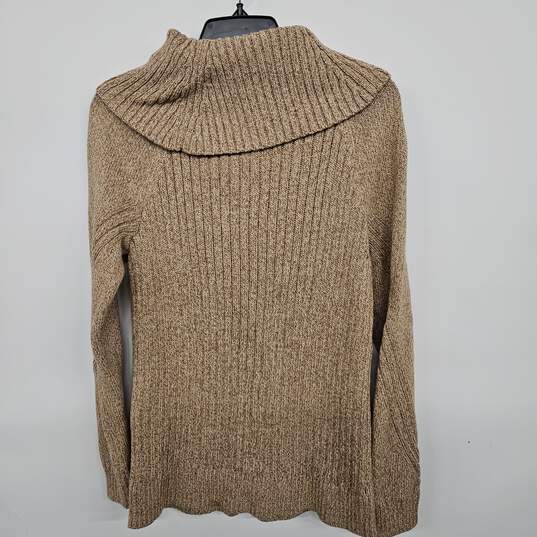 Tan Cowl Neck Knitted Sweater With Gold Buttons image number 2