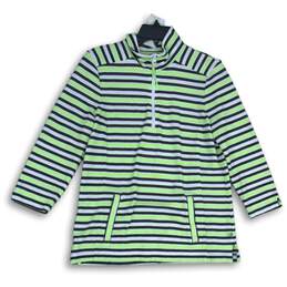 T By Talbots Womens Multicolor Striped 1/4 Zip Mock Neck Pullover Jacket Size M