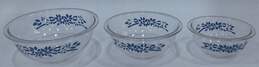 Vintage Pyrex Blue Ribbon Floral Clear Bottom Mixing Bowls Set of 3