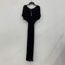 NWT Womens Black Short Sleeve V-Neck Tie Back One Piece Jumpsuit Size Small alternative image
