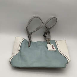 NWT Womens Blue Leather Inner Zip Pocket Double Strap Shoulder Bag