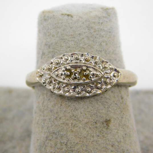 10K White Gold Art Nouveau Style Diamond Acc Ring W/ Size Adjuster 1.9g image number 2