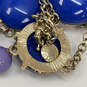 Designer J. Crew Gold-Tone Link Chain Round Blue Stone Statement Necklace image number 4