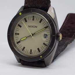 Nixon Wonder Lust The Rover 43mm Gunmetal Beige Dial Leather Watch 76g