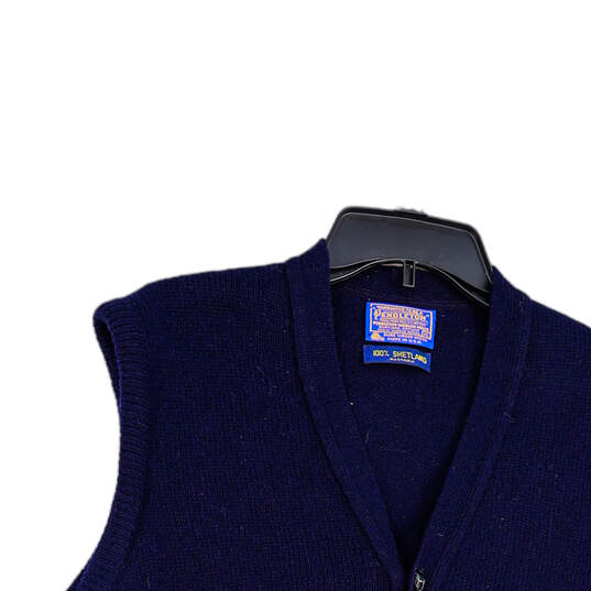 Mens Blue Wool V-Neck Sleeveless Font Button Sweater Vest Size XL image number 3