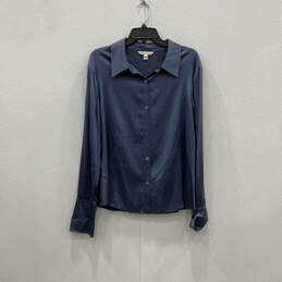 Womens Blue Spread Collar Long Sleeve Button-Up Shirt Size 16