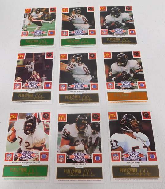 VTG 1986 McDonald's Chicago Bears Unscratched Black Green Orange Tab Super Bowl Cards Payton x2 image number 1