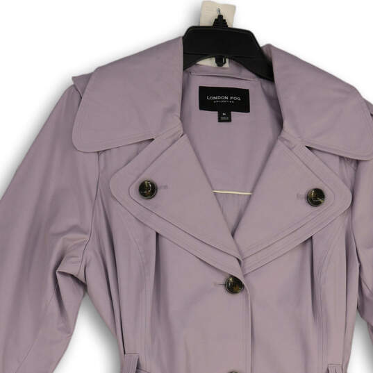 Womens Purple Single Breasted Button Front Belted Trench Coat Size XL image number 3