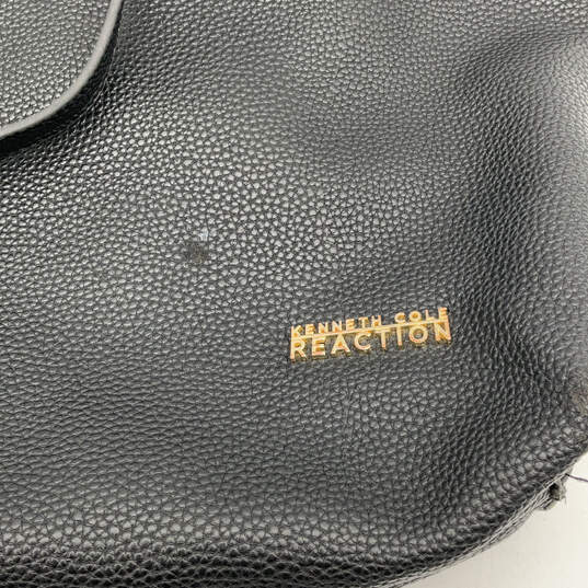 Womens Black Leather Zipper Double Top Handle Handbag Purse image number 5