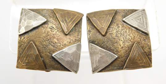 Marjorie Baer San Francisco Brass Triangles Textured Square Clip On Earrings image number 1