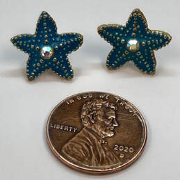 Designer Betsey Johnson Gold-Tone Blue Rhinestone Starfish Stud Earrings
