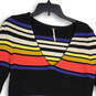 Womens Multicolor Striped V-Neck Long Sleeve Short Sweater Dress Size L image number 3
