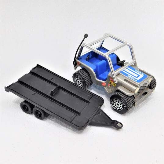 VTG Tonka Silver Pressed Steel Off Road Jeep Dune Buggy w/ Roll Cage & Trailer image number 1
