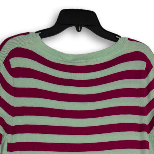 NWT Womens Purple Teal Striped Round Neck Pullover Sweater Size Medium image number 4
