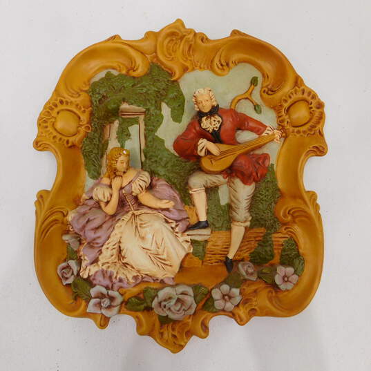 Vintage  Ceramic  3D Wall Decor Man and Woman in Garden image number 1