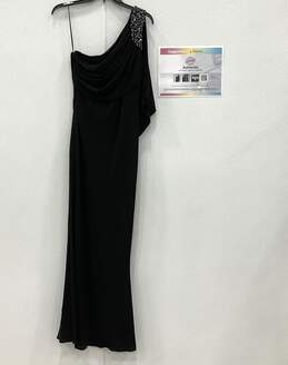 Badgley Mischka Collection One Shoulder Black Midi Dress
