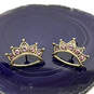 Designer Betsey Johnson Gold-Tone Purple Rhinestone Crown Stud Earrings image number 4