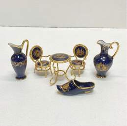 Limoges France Cobalt Gold Porcelain Miniatures 6 pc Set Decorative Home Décor