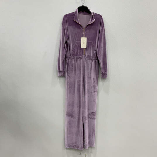 NWT Womens Purple Long Sleeve Wide Leg One-Piece Jumpsuit Size L/10 image number 1