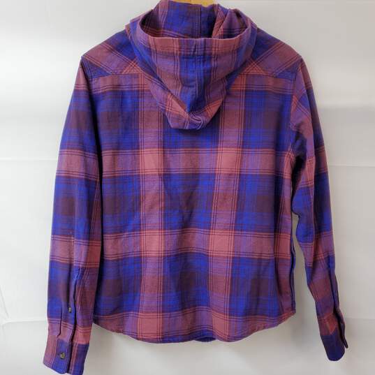 TNA Blue & Purple Plaid Button-Up LS Hooded Shirt Women's SM image number 2