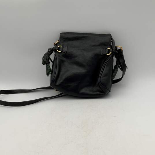 Dooney & Bourke Womens Black Leather Tassel Adjustable Strap Crossbody Bag Purse image number 2