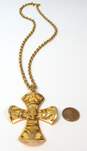Vintage Crown Trifari Gold Tone Cross Statement Pendant Necklace 37.2g image number 5