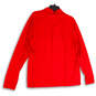 Mens Red Mock Neck Quarter Zip Long Sleeve Pullover Athletic Jacket Size L image number 2