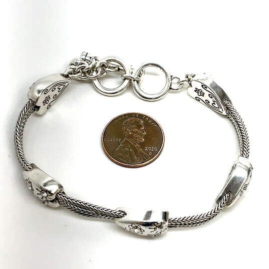 Designer Brighton Silver-Tone Toggle Etched Heart Wheat Chain Bracelet image number 4