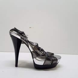 Michael Kors Silver Metallic Leather Strap Sandal Pump Heels Shoes Size 7 M