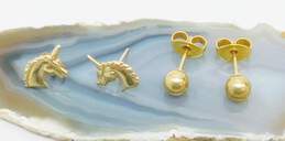 14k Yellow Gold Unicorn & Ball Bead Stud Earrings