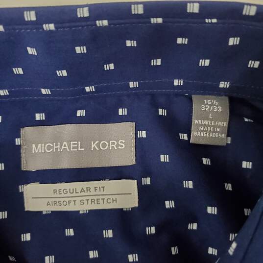 NWT Michael Kors MN's Blue & Airsoft Stretch Blue/White Print Shirt Size 16 1/2 image number 3